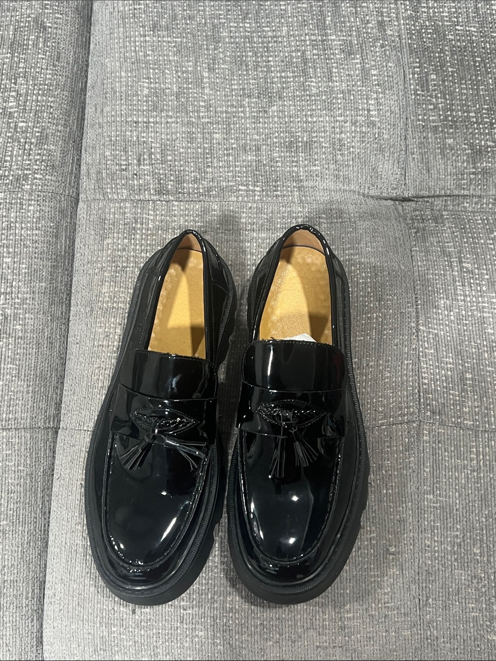 Source Unknown Black Patent Tassel Loafers for Men